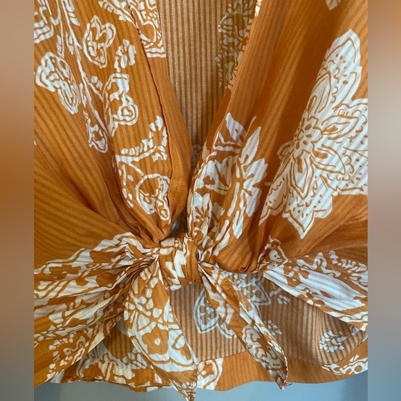 Zara Crop Top Front Tie Orange Printed Size S - Picture 4 of 8